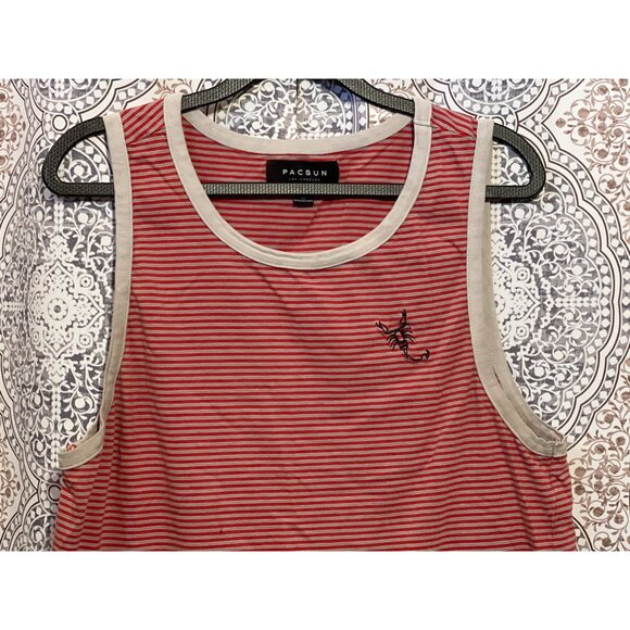 Pacsun Mens Red & White Striped Tank Top Size M With Embroidered Detail - Picture 3 of 10